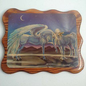 Sue Dawe Unicorn Print Wood Plaque Magical Couple Moonlight Stars Hippie Décor
